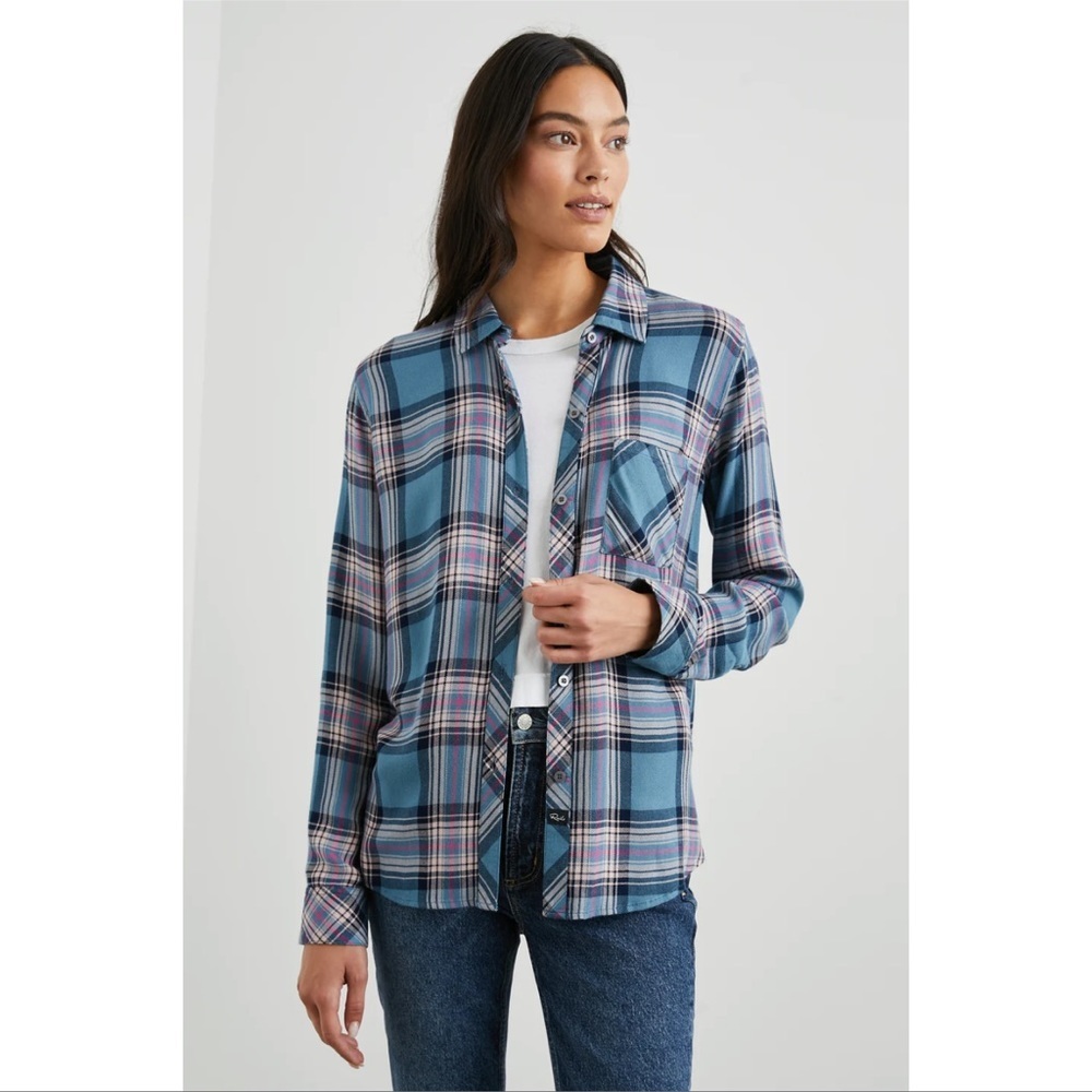 RAILS Hunter Plaid Button Up Shirt In Blue Jasper Blush